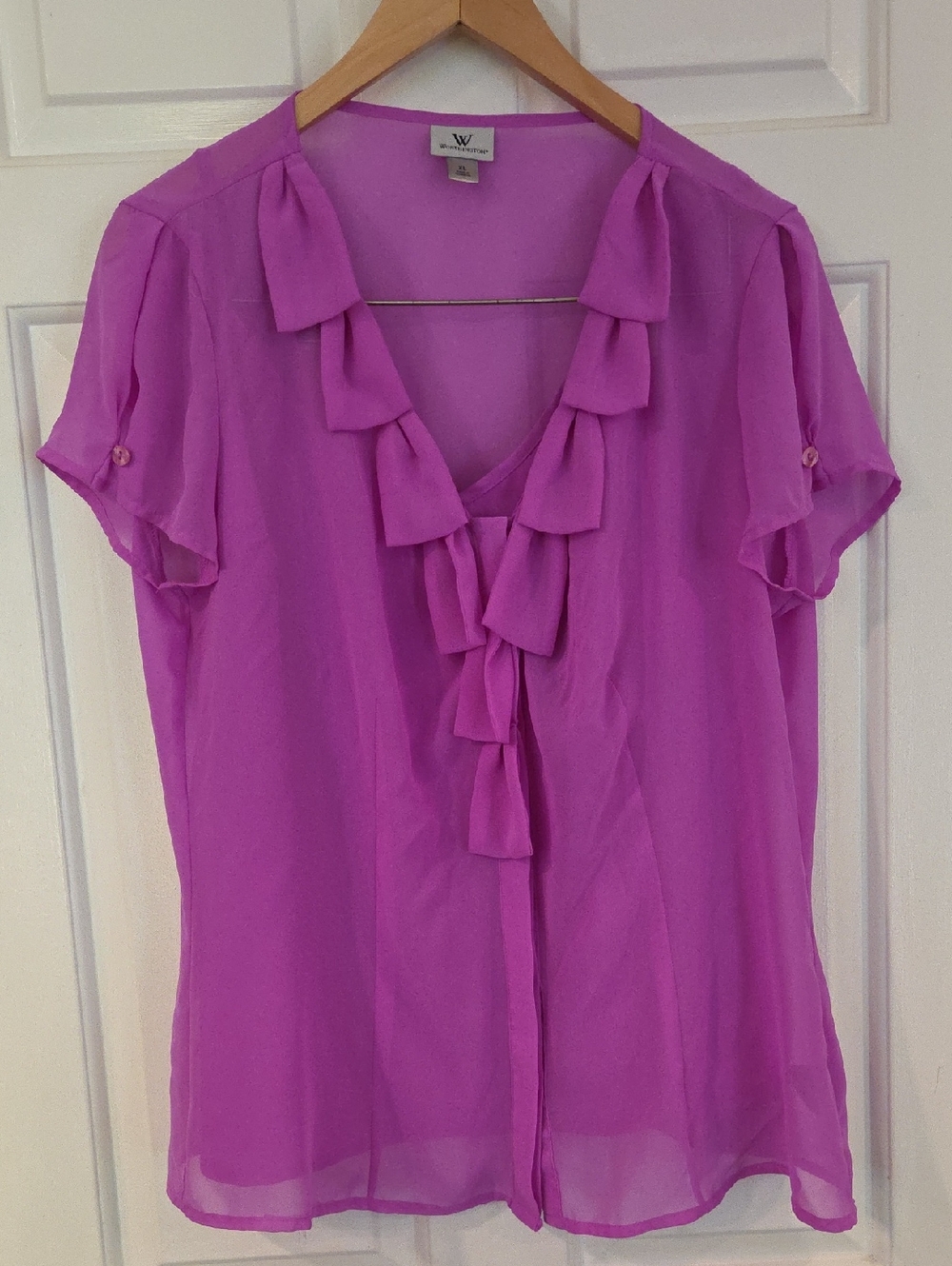 Worthington Magenta Ruffle V-Neck Blouse 2pc